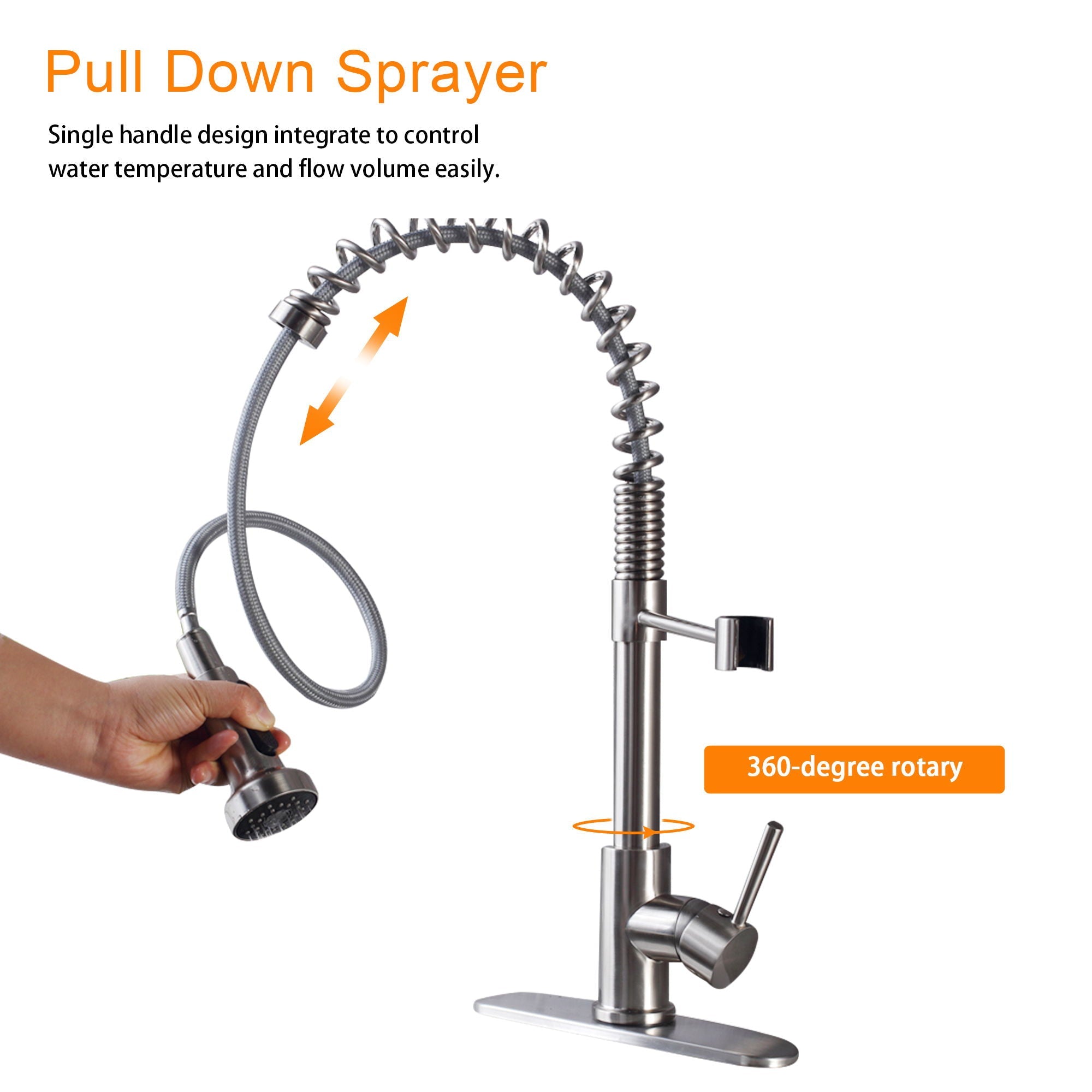 21" Commercial Kitchen Faucet With Dual Function Pull Down Sprayhead In, Stainless Steel - Brushed Nickel by HouseOfZazla