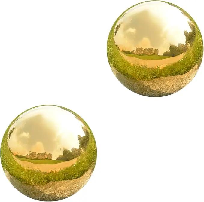 Nerien Gazing Ball, 3.9" Stainless Steel Garden Mirror Globe, Polished Ornament Sphere, Hollow Floating Reflective Hemisphere, Home Outdoor Pond Housewarming Swimming Pool Decoration, Gold, 2pcs by GreenHaven Gardens