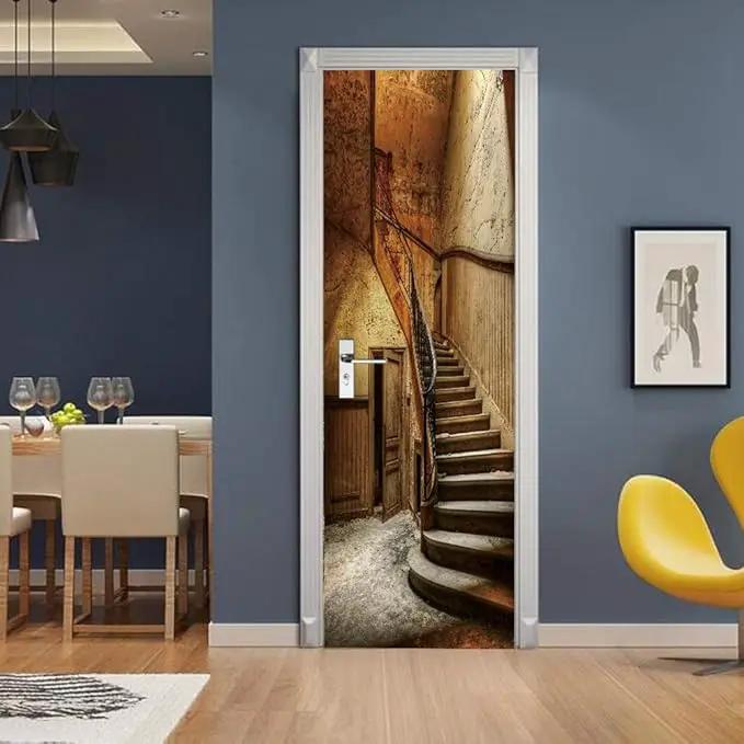 3D Door Wallpaper Self-Adhesive Door Sticker - Old Stairs - Door Film Poster Premium PVC Waterproof Wall Sticker for Bedroom Living Room Door Decoration Wallpaper 90 x 200 cm by GreenHaven Gardens