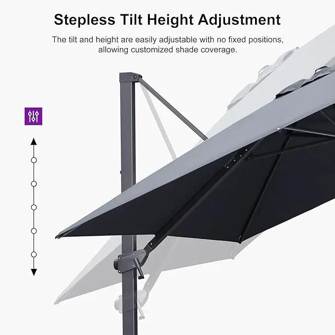 PURPLE LEAF 10' × 13' Patio Cantilever Umbrella with Base Outdoor Rectangle Adjustable Offset Umbrellas with 360-degree Rotation and 8 Heavy Duty Metal Ribs for Garden Deck Pool Grey by GreenHaven Gardens