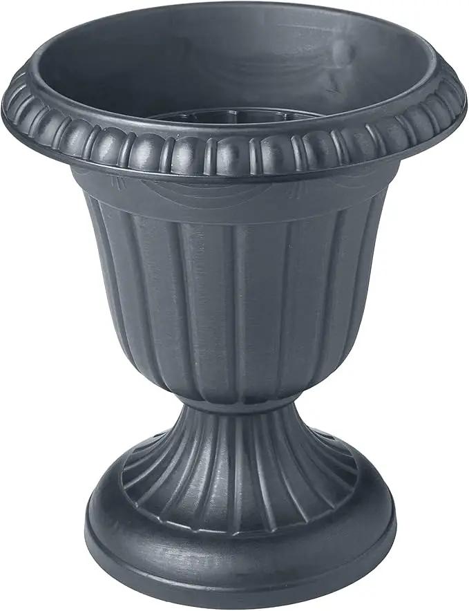 PL00GY Classic Traditional Plastic Urn Planter Indoor/Outdoor, 16" x 18", Gray by GreenHaven Gardens