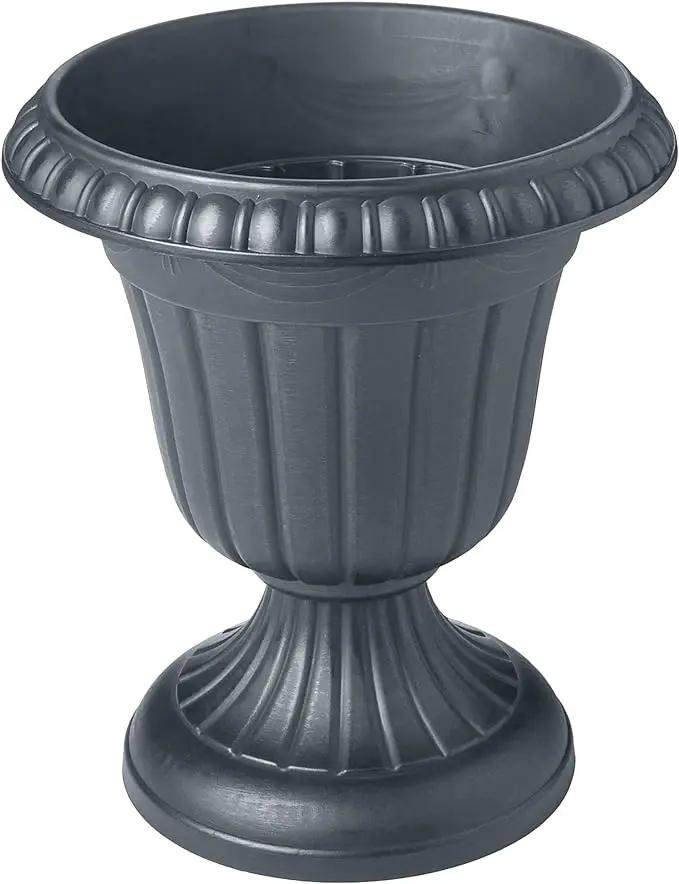 PL10GY Indoor/Outdoor Classic Traditional Plastic Urn Planter, 15" x 13", Gray by GreenHaven Gardens
