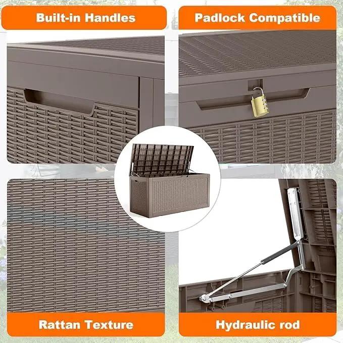 100 Gallon Outdoor Storage Box – Waterproof Deck Box for Garden & Patio,Light Brown by GreenHaven Gardens