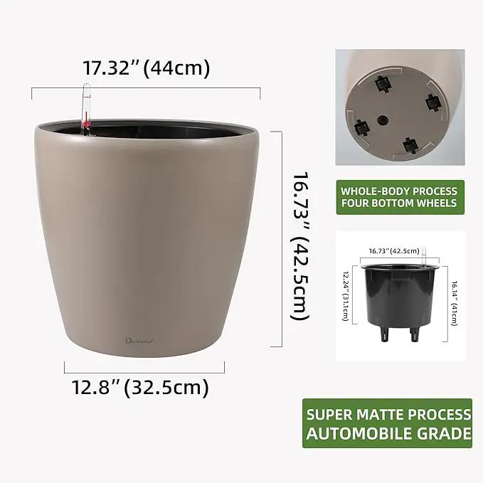 Dexceder 18x17 Self Watering Planter with Wheels Indoor Outdoor, Inner Pot Design, Thickened Large Floor Standing Flower Plant Pot with Water Level Indicator (Taupe Matte) by GreenHaven Gardens