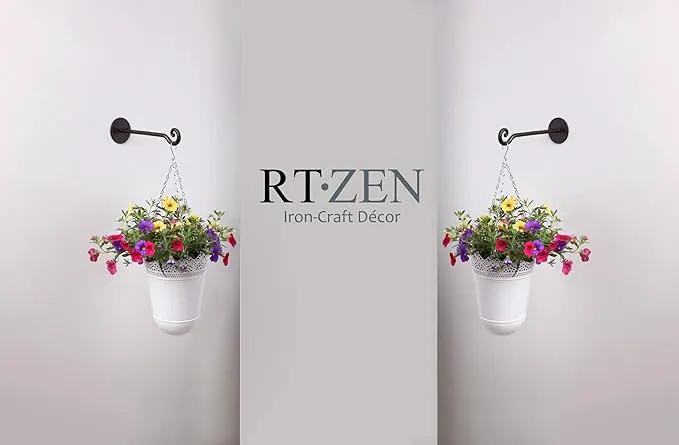 RTZEN Plant Hangers Outdoor or Indoor - Wrought Iron Metal Hanger Indoor Hook - Heavy Duty Wall Bracket Hooks for Hanging Plants Baskets Lanterns Wind Chimes - 2 Pack (Black Swirl Hooks) by GreenHaven Gardens