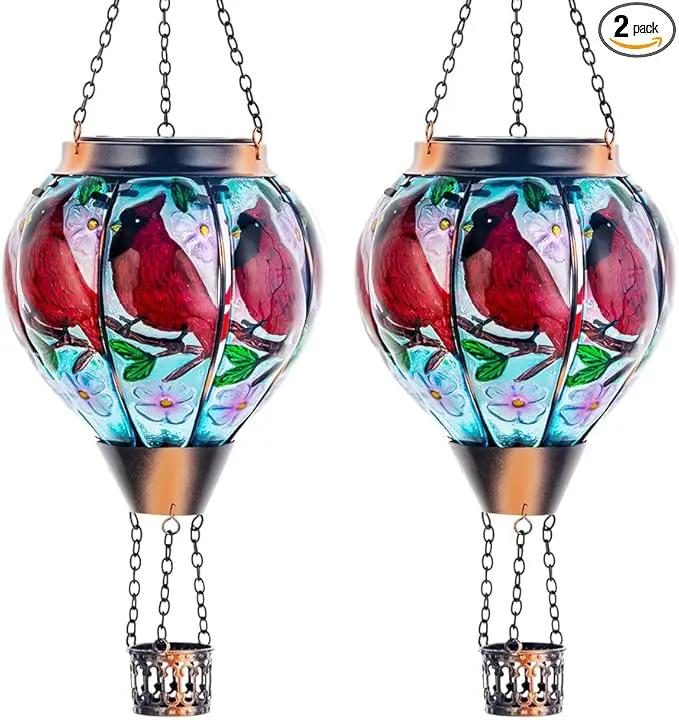 DREAMSOUL 2PCS Cardinal Hot Air Balloon Solar Lantern, Hanging Glass Solar Lanterns Outdoor Waterproof for Yard Party Gift by GreenHaven Gardens