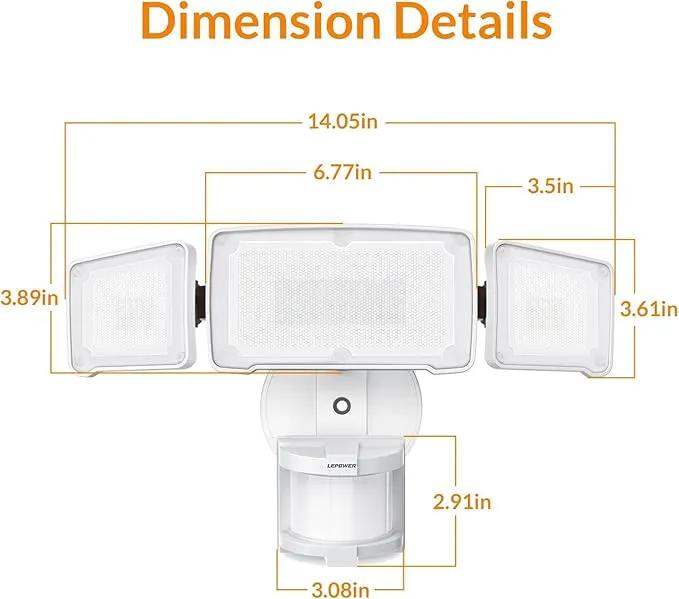 LEPOWER LED Security Lights Motion Sensor Light Outdoor, 38W 4200LM Light, 5500K, IP65 Waterproof, 3 Head Detected Flood Light for Garage, Yard, Porch (White) by GreenHaven Gardens