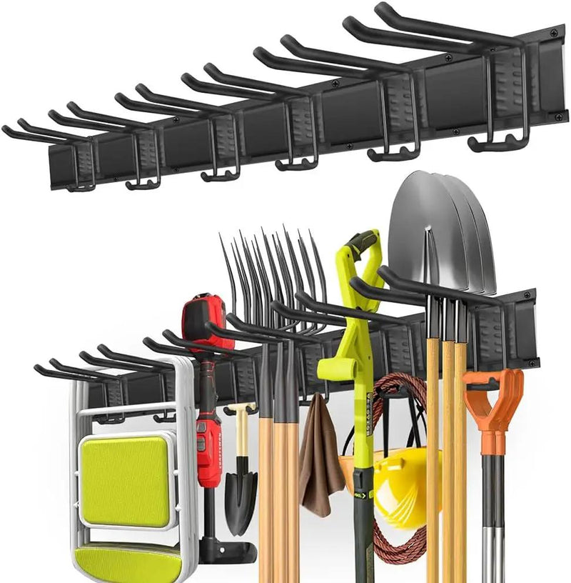 Garage Tool Organizer Wall Mount with 48 inches Rails and 6 Double-layer Hooks, Garden Tool Rack Heavy Duty, Garage Hanging Storage Rack For Yard Tools, Shovel, Shed by GreenHaven Gardens