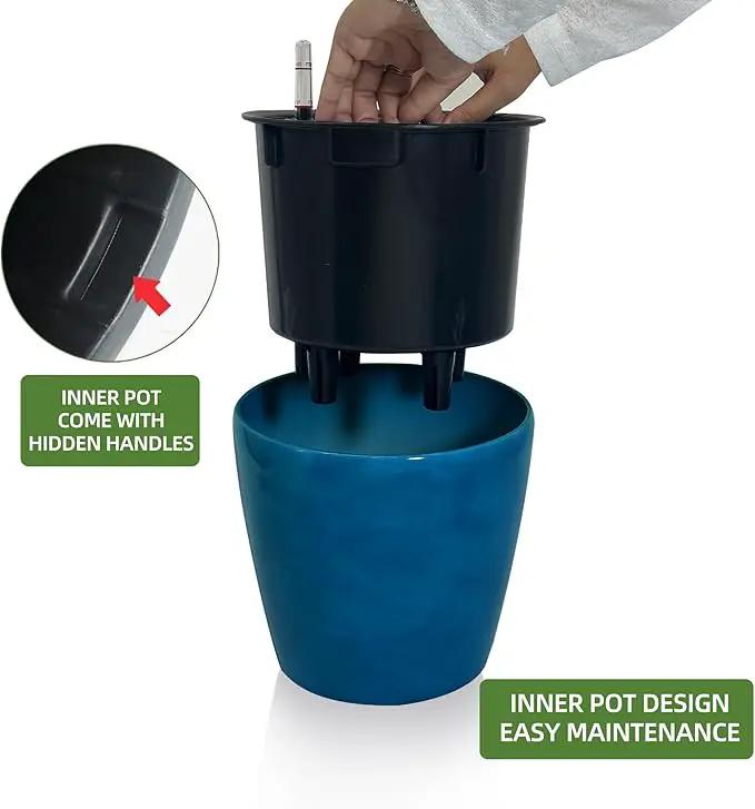 Dexceder 11x10 Inches Self Watering Planter Indoor Outdoor, Inner Pot Design, Thickened Table Flower Plant Pot with Water Level Indicator (Peacock Blue Gradient) by GreenHaven Gardens