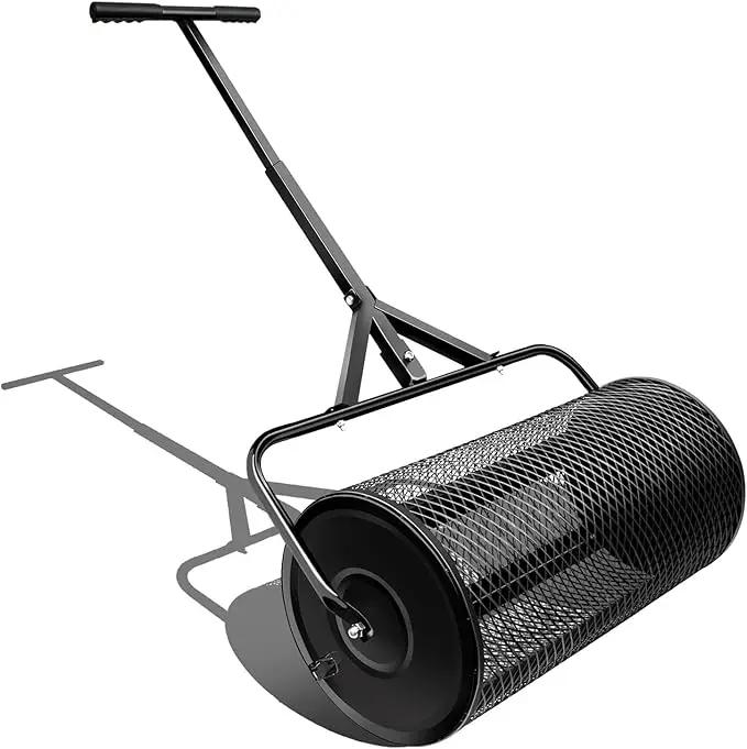 Compost Spreader, Durable Lawn Roller, Manure Spreader with Upgrade T Shaped Handle, Top Soil Spreader for Lawn and Garden Care Manure Spreaders Roller (16 Inch-T-Black-S) by GreenHaven Gardens