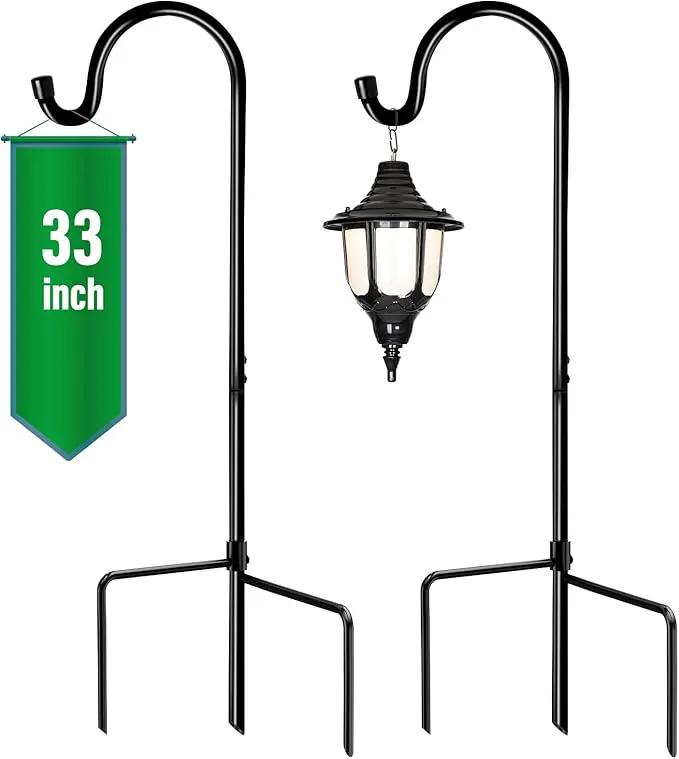 GOFORWILD Shepherd Hook 2 Pack Black, 33 inches Tall, Made of Premium Metal for Garden Decor, Plant Hanger, Lantern Hook, Solar Light Hanging, 7011 by GreenHaven Gardens
