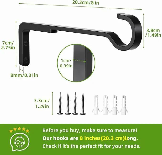 8 Inch 2 Pack Black Heavy Duty Outdoor Plant Hangers for Hanging Baskets, Iron Hanging Plant Brackets for Hanging Plants Outside, Metal Plant Hooks Plant Wall Hooks for Hanging Lantern, Bird Feeder by GreenHaven Gardens
