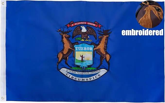 TOPFLAGS Michigan State Flag 4x6 Outdoor MI Flags Double Sided Embroidered Longest Lasting Heavy Duty Polyester Stronger Brass Grommets 4 Stitched Hemming Perfect for Outside by GreenHaven Gardens