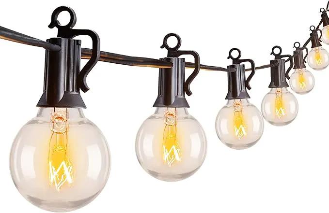 Outdoor String Light 50Feet G40 Globe Patio Lights with 52 Edison Glass Bulbs(2 Spare), Waterproof Connectable Hanging Christmas Lights for Backyard Porch Balcony Party Xmas Decor, E12 Socket, Black by GreenHaven Gardens