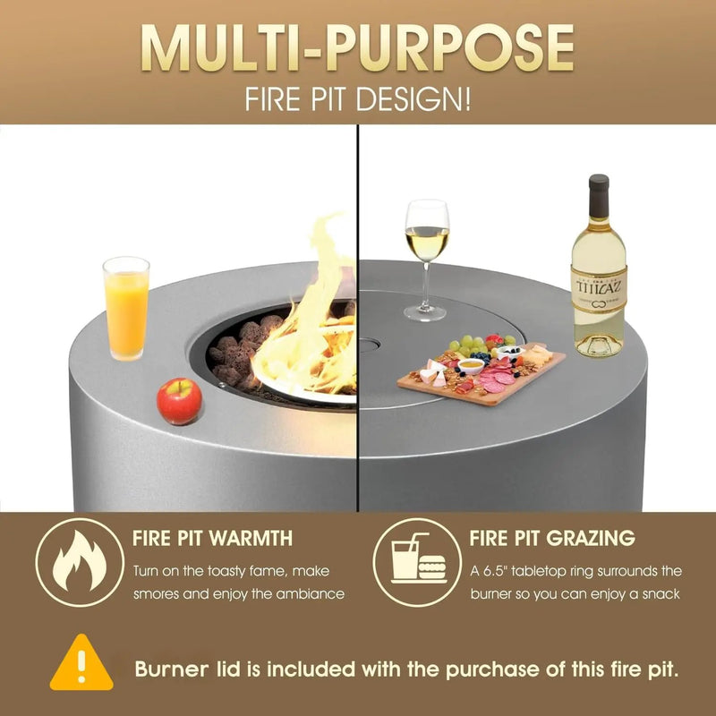 32 Inch Propane Outdoor Fire Pit Table, Round Patio Fire Table 50,000 BTU w/Lid, Lava Rocks, Weatherproof Cover, Alloy Steel Propane Fire Pit Table for Deck, Backyard and Pool, CSA Certified, Gray by GreenHaven Gardens