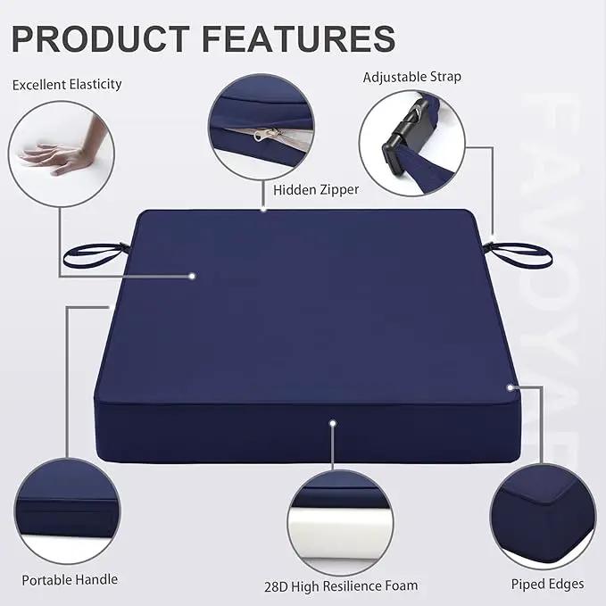 Favoyard Patio Chair Cushions 19 x 19 x 3 Inch Waterproof Outdoor Seat Cushions for Patio Furniture 3-Year Color Fastness Garden Sofa Couch Pads with Handle & Adjustable Straps Set of 2, Blue by GreenHaven Gardens
