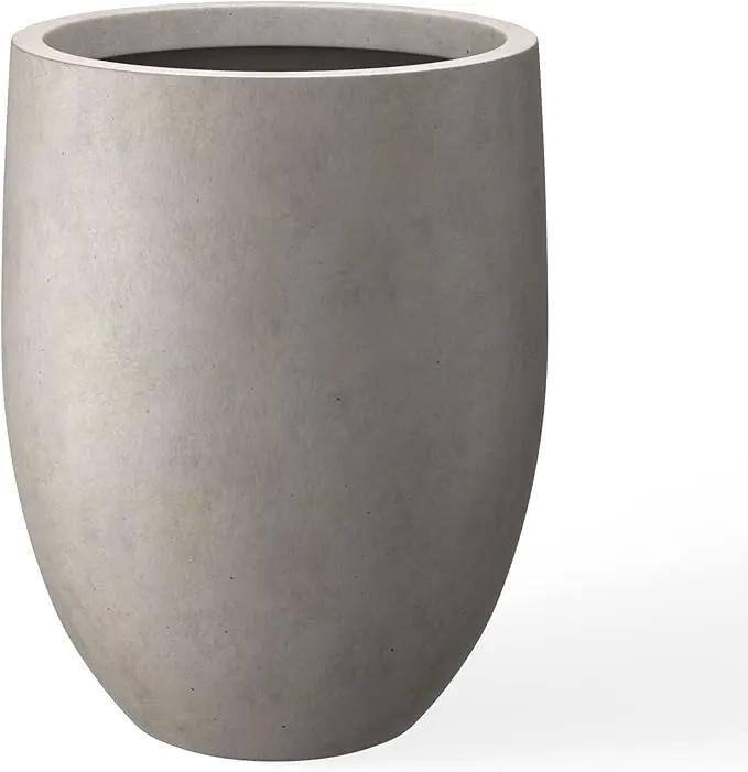 Kante 21.7" H Buff Concrete Tall Planter, Large Outdoor Indoor Decorative Pot with Drainage Hole and Rubber Plug, Modern Round Style for Home and Garden by GreenHaven Gardens