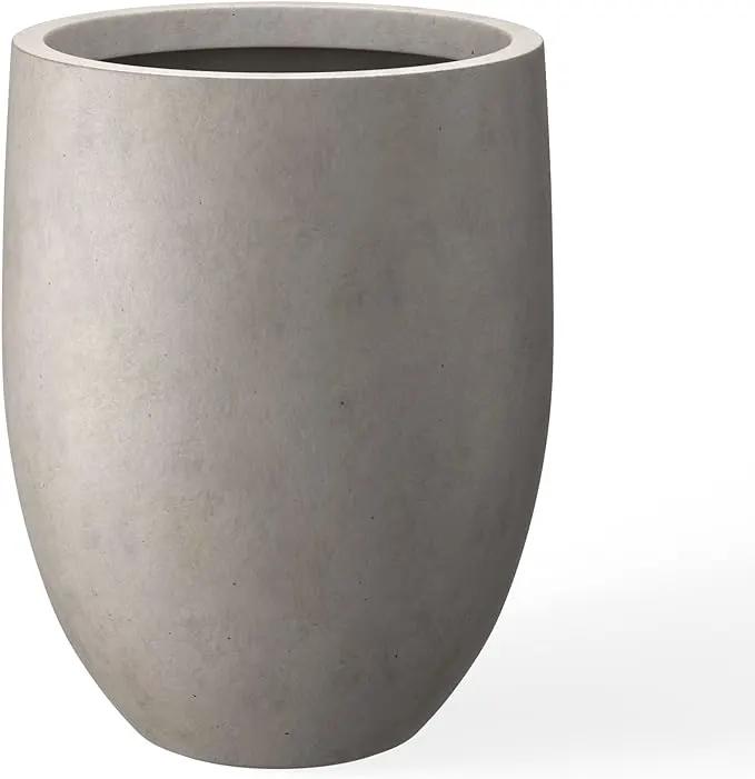 Kante 21.7" H Weathered Concrete Tall Planter, Large Outdoor Indoor Decorative Pot with Drainage Hole and Rubber Plug, Modern Round Style for Home and Garden by GreenHaven Gardens