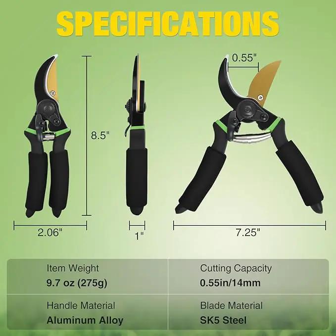 Yesker Pruning Shears for Gardening 8.5" Professional Bypass Garden Scissors Yard Clippers with Sharp SK5 Steel Blade Heavy Duty Hand Pruners for Branch Flower Plant Trimming Cutting Gardening Tools by GreenHaven Gardens