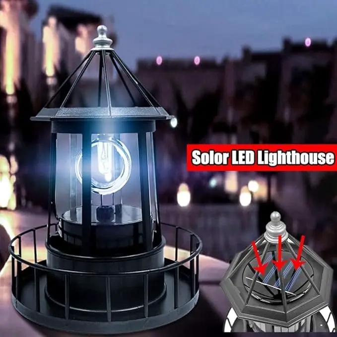 Marsrut LED Solar Light Powered Rotating Lighthouse Beacon Lamp, Outdoor Courtyard Waterproof Solar Hanging Lamp, Lawn Lantern, for Patio Fence Garden Decoration Outdoor Lighting Home Decor (Black) by GreenHaven Gardens
