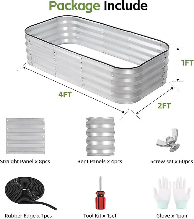 3-in-1 Modular Raised Garden Bed Kit - Adjustable Sizes (4x2x1ft, 3x3x1ft, 5x1x1ft) - Heavy Duty Galvanized Steel Planter Box with Bracing Rods & Gloves for Vegetables, Fruits, Flowers by GreenHaven Gardens