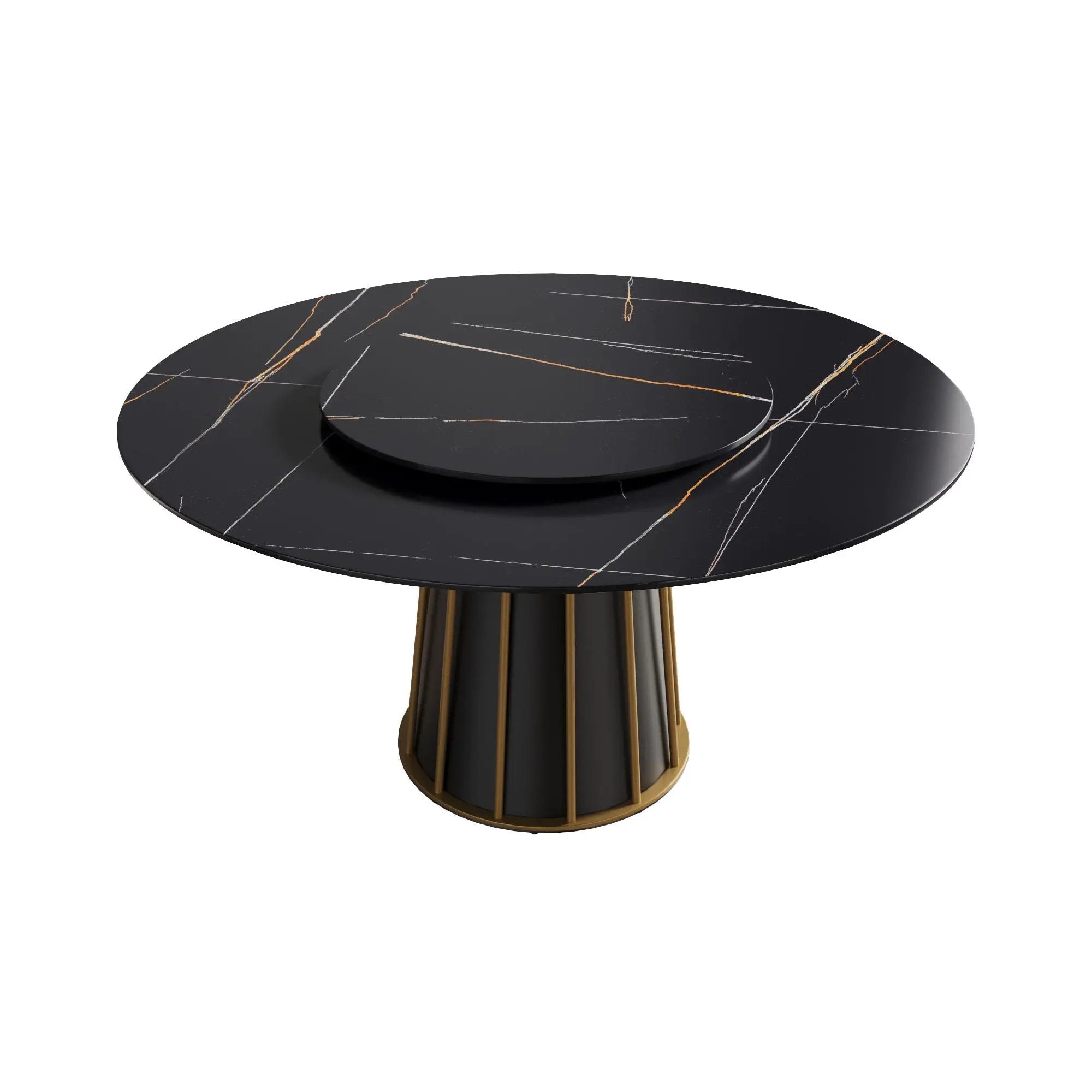 Modern Artificial Stone Round Metal Iron Base Dining Table, Can Accommodate 8 People Artificial Stone Turntable (Not Including Chairs) - Black by HouseOfZazla