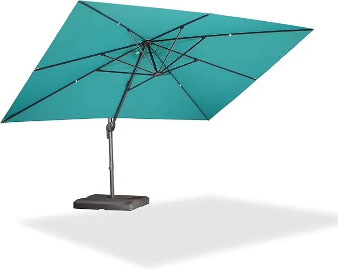 PURPLE LEAF 10' X 13' Patio Cantilever Umbrella Rectangle Umbrella Outdoor with Aluminum Offset Hanging and 360° Rotation for Pool Garden Deck Patio, Turquoise by GreenHaven Gardens