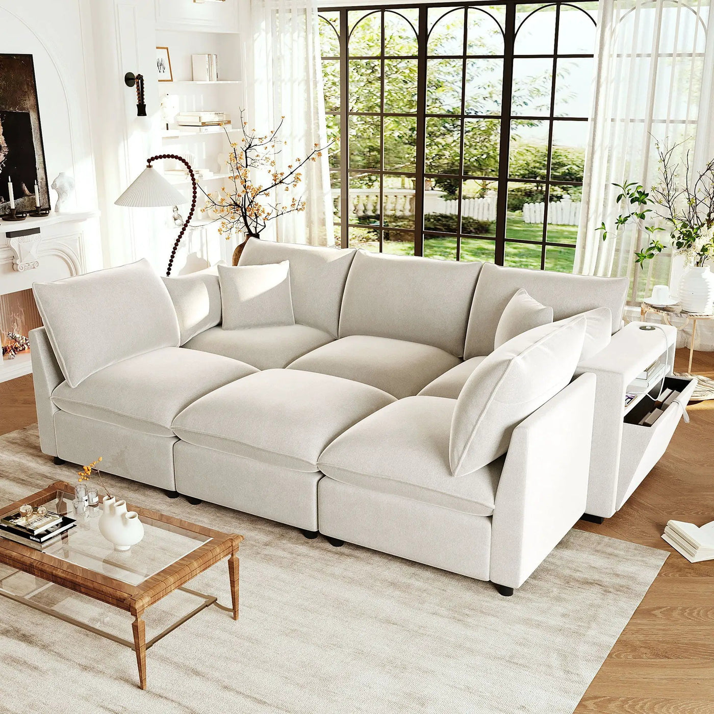 Modern Sectional Sofa U-Shaped With Movable Ottoman Storage Armrests And USB Ports by Unique Piece Furniture