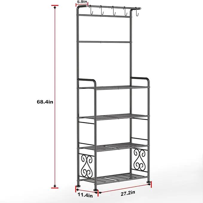 Plant Stand Indoor Outdoor Heavy Duty Metal - 68.4" Tall 4-Tier Shelf for Multiple Plants, Flowers, Rustproof Black Storage Rack for Patio, Balcony, Living Room, Garden, Includes Hooks&Adjustable Feet by GreenHaven Gardens
