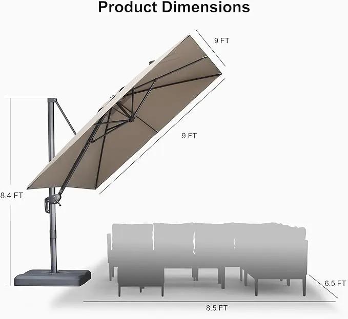 PURPLE LEAF 9 FT Cantilever Patio Umbrella Outdoor Aluminum Offset Square Umbrella with 3 Years Fade Resistance Recycled Fabric and 360-degree Rotation for Deck Pool Garden, Ash Mocha by GreenHaven Gardens