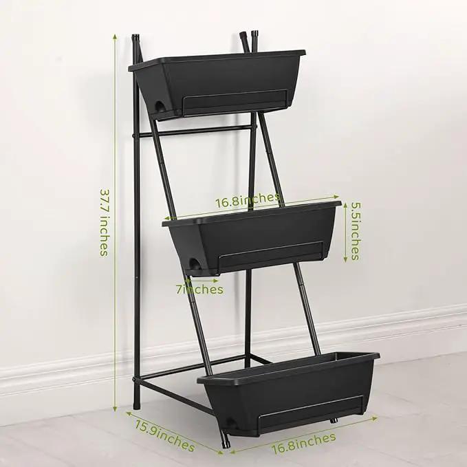 Vertical Raised Garden Bed 3 Tier Elevated Garden Planters Stand Up Garden Planter Box with Drainage Holes for Outdoor Indoor Plants Herbs Flowers Vegetables Black by GreenHaven Gardens
