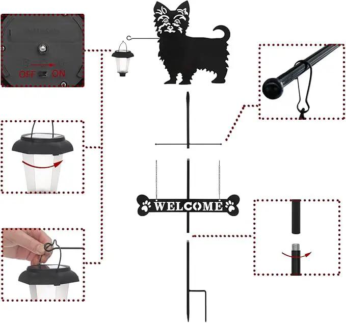 BAYN Solar Yorkie Silhouette Dog Breed Welcome Sign with a Lantern Outdoor Decorative Garden Stakes for Yard, Lawn, Patio, Pathway by GreenHaven Gardens