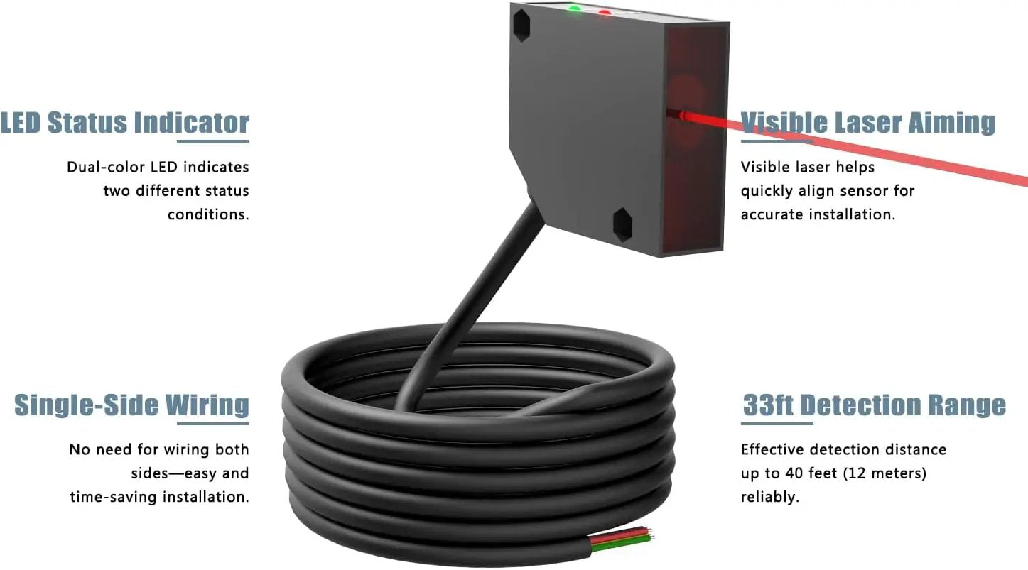 Blütezeit 1100lb Sliding Gate Opener with 40ft Visible Red Beam Photoelectric Sensor | Chain Drive Motor with 2 Remotes, 16.4ft Chains & Reflector Switch by GreenHaven Gardens