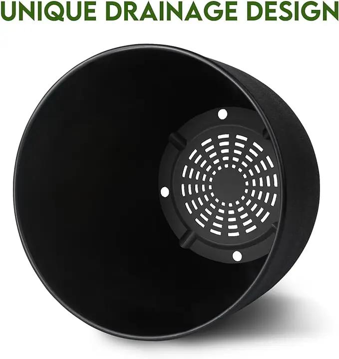 Plant Pots 8 Inch Set of 2, Flower Pots with Multi Mesh Drainage Holes, Planters for Indoor Outdoor Garden Plants and Flowers (Black) by GreenHaven Gardens