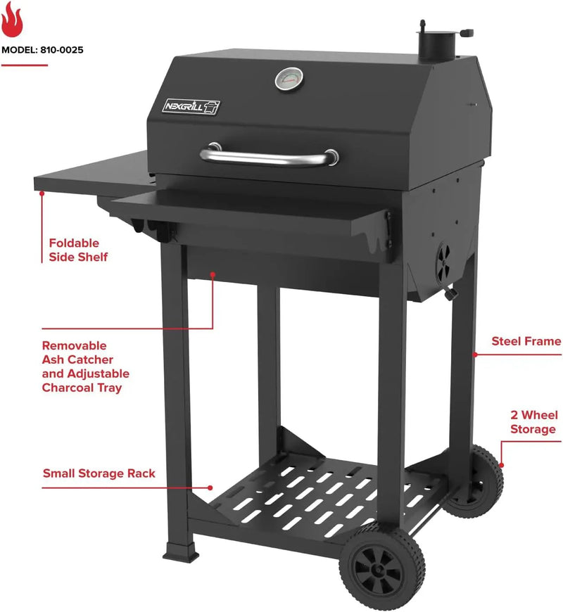 Nexgrill 22" Barrel Charcoal Grill with Side Shelf, 550 SQ In Cooking Space, Adjustable Chimney, Air Dampers, Temperature Gauge, Warming Rack, Smoker Grill for Camping, Picnics, and More - 810-0025 by GreenHaven Gardens