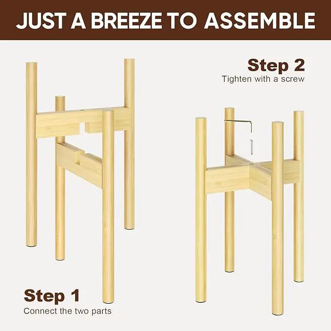 MUDEELA 2 Pack Adjustable Plant Stand Indoor, Bamboo Plant Stand 8 to 12 Inches, Single Floor Plant Stand for Indoor Plants, Natural Planter Stand for Indoor Plants, Pot Plant Not Included by GreenHaven Gardens