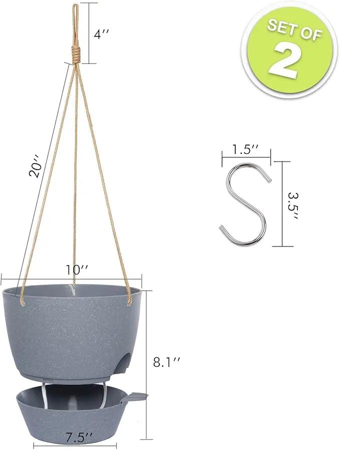 10 Inch Self Watering Hanging Pots, 2 Pack Hanging Planters with 40oZ Deep Reservior for Indoor Outdoor Plants Flowers, Grey by GreenHaven Gardens