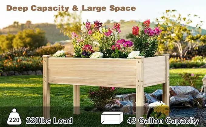 LZRS Raised Garden Bed Outdoor Planter Box with Legs for Herbs, Vegetables, Flowers, Great for Outdoor Patio, Yard and Deck, 220lb Capacity, Natural by GreenHaven Gardens