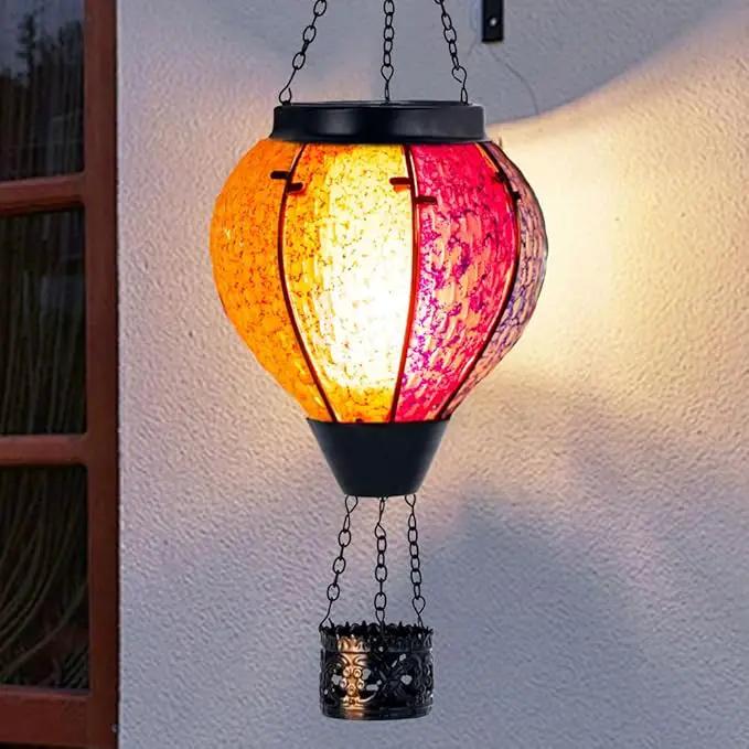 2PCS Solar Hot Air Balloon Lantern with Flame, Handmade Glass Hot Air Balloon Solar Lantern, Outdoor Lanterns Waterproof for Patio, Garden, Porch (Colorful) by GreenHaven Gardens