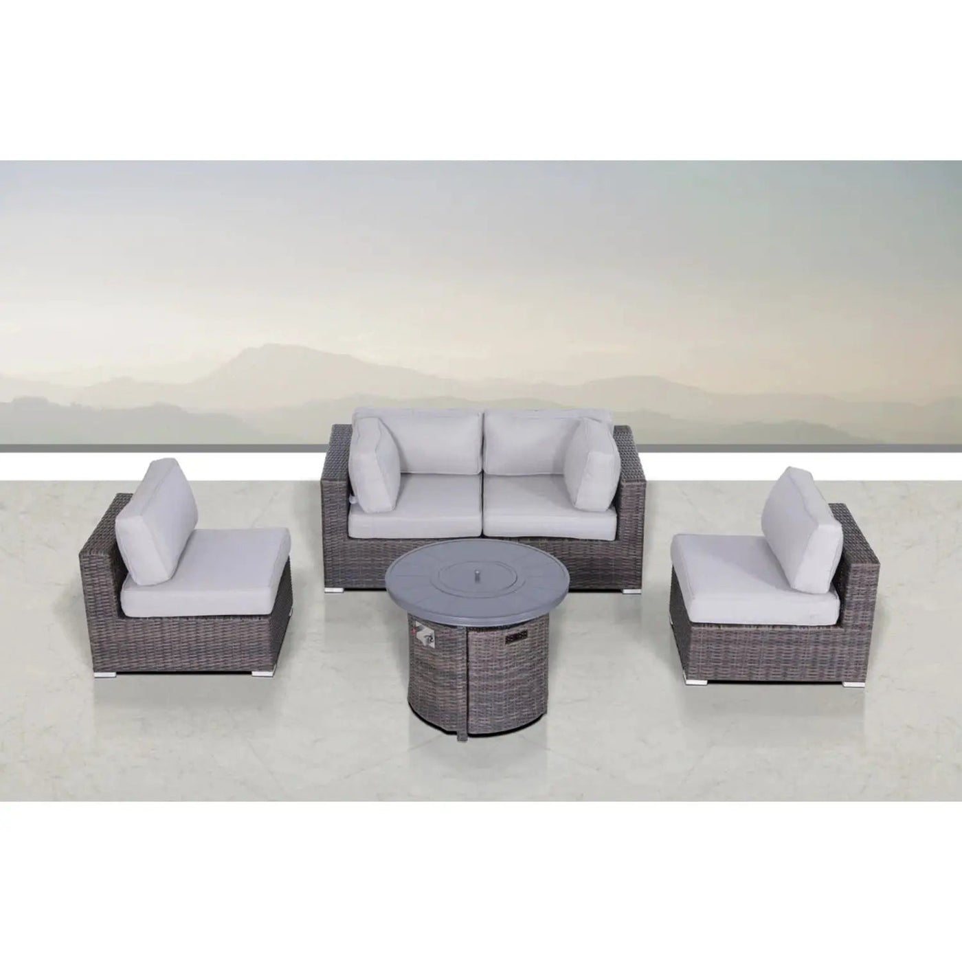 Wicker Outdoor Lounge Set With Cushions And Fire Pit by Unique Piece Furniture