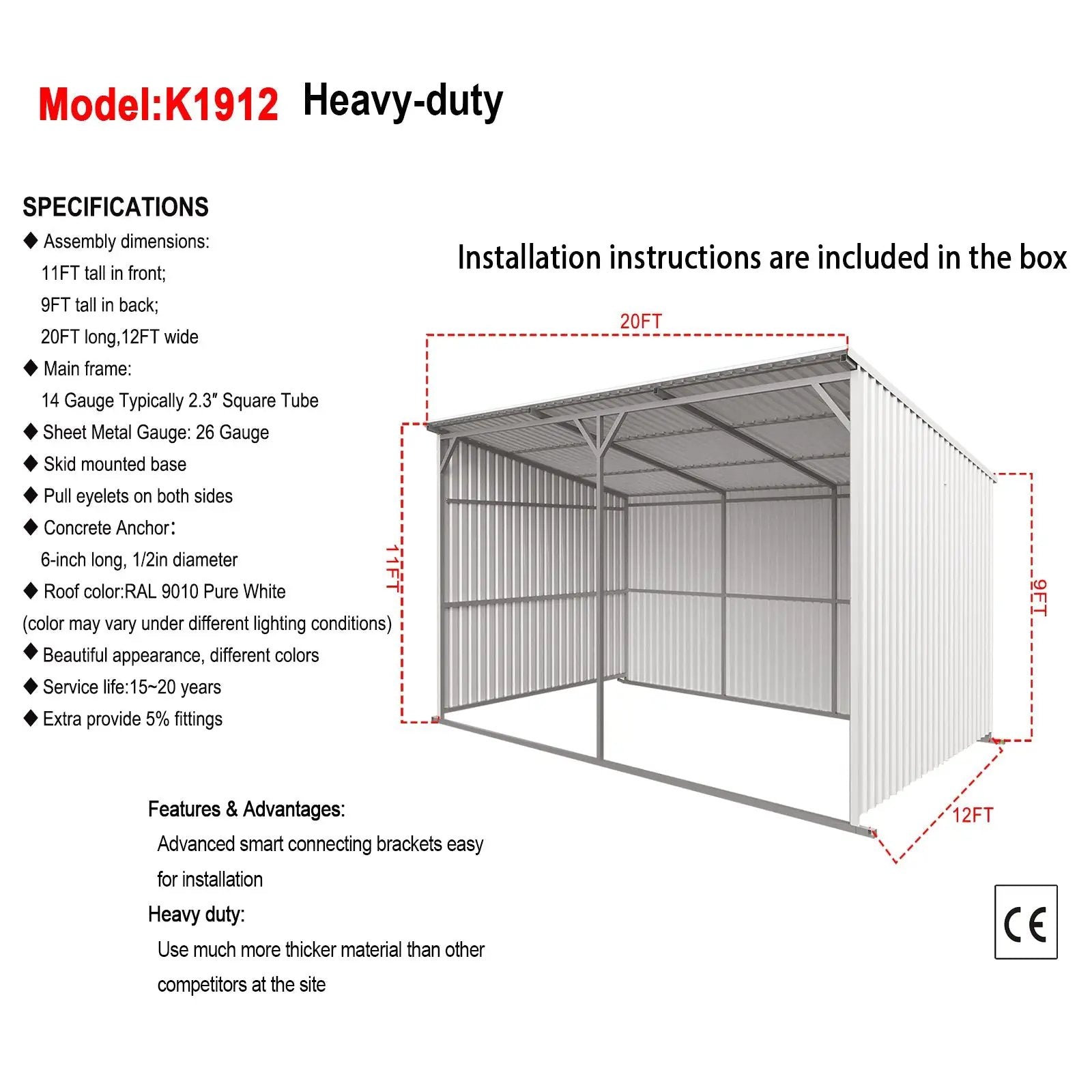 20Ft x 12Ft Livestock Metal Shed – Heavy-Duty Steel Shelter by HouseOfZazla