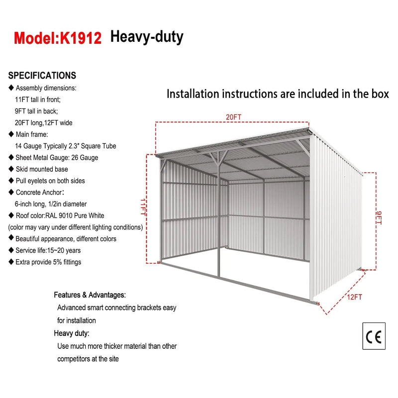 20Ft x 12Ft Livestock Metal Shed – Heavy-Duty Steel Shelter by HouseOfZazla