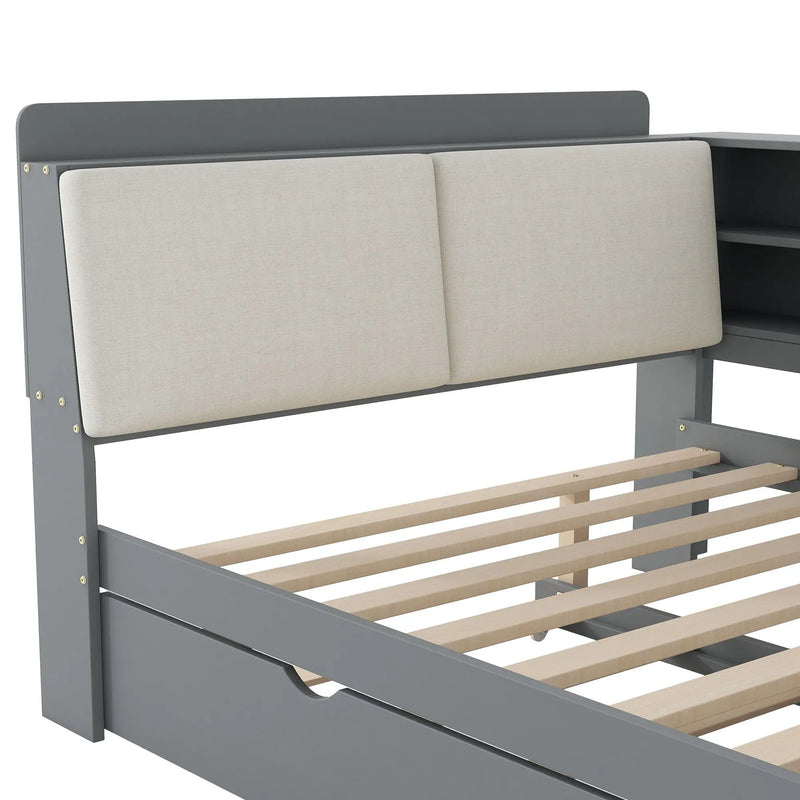 Platform Bed With Trundle, Shelves, And Storage Headboard by HouseOfZazla