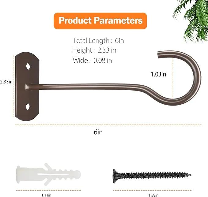 Hanging Plant Bracket 6inch 4Pack Metal Plant Hook Shepherds Hook Decorative Wall Plant Hanger for Hanging Lanterns Bird Feeder Flower Basket Home Decor Indoor & Outdoor Brown by GreenHaven Gardens