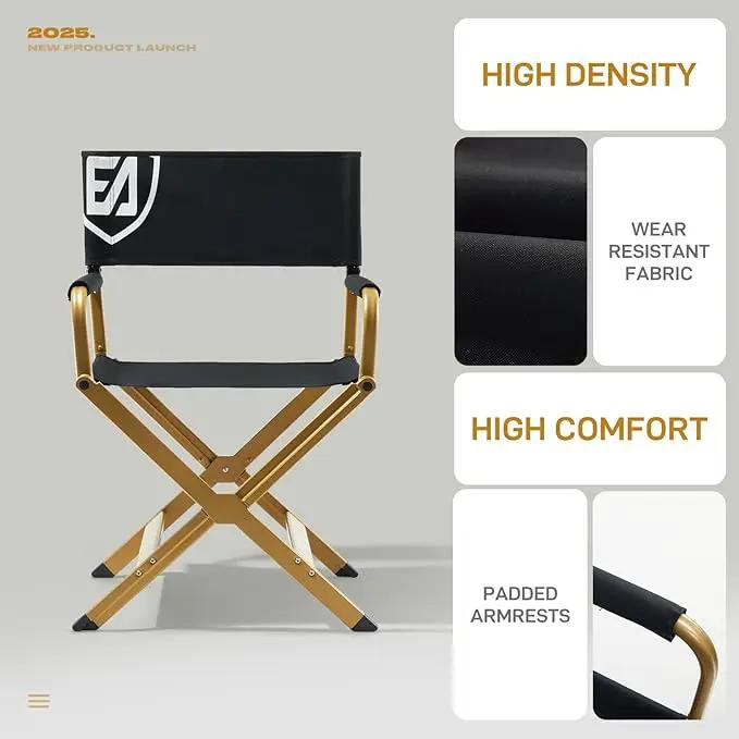 EVER ADVANCED Aluminum Directors Chair, Folding Studio Movie Chairs Camping Event Vendor Chair, 19" Seat Height Black Fabric/Golden Frame, Support 350lbs by GreenHaven Gardens