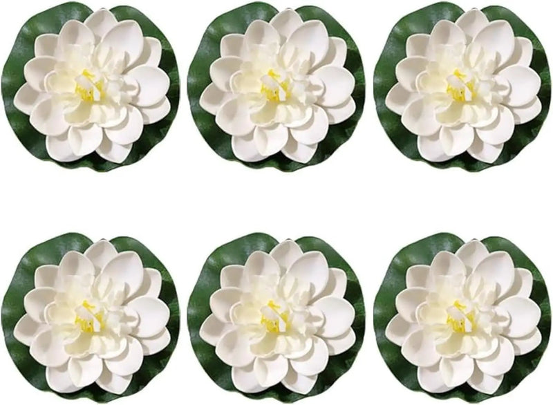 6 Pcs White Artificial Lotus Flowers Large Floating Lotus Flowers Faux Flowers Water Lily Flowers Fish Pond Plants with Artificial Lily Pads, Home Decor Flowers by GreenHaven Gardens