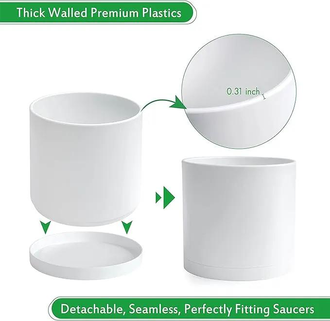 D'vine Dev 2 Pack 10 Inch Modern Plastic Plant Pots, Small Garden Planters for Plant with Drainage Holes and Saucers, White Color, 74-Z-N-1 by GreenHaven Gardens