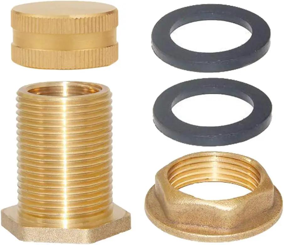 Joywayus Brass Male Garden Hose Bulkhead Fitting with Plugs,1/2" Female 3/4" GHT Male Water Tank Connector Threaded and 3/4" GHT Female Outer Hex Head End Pipe Caps Drain/Flush Port Kit by GreenHaven Gardens
