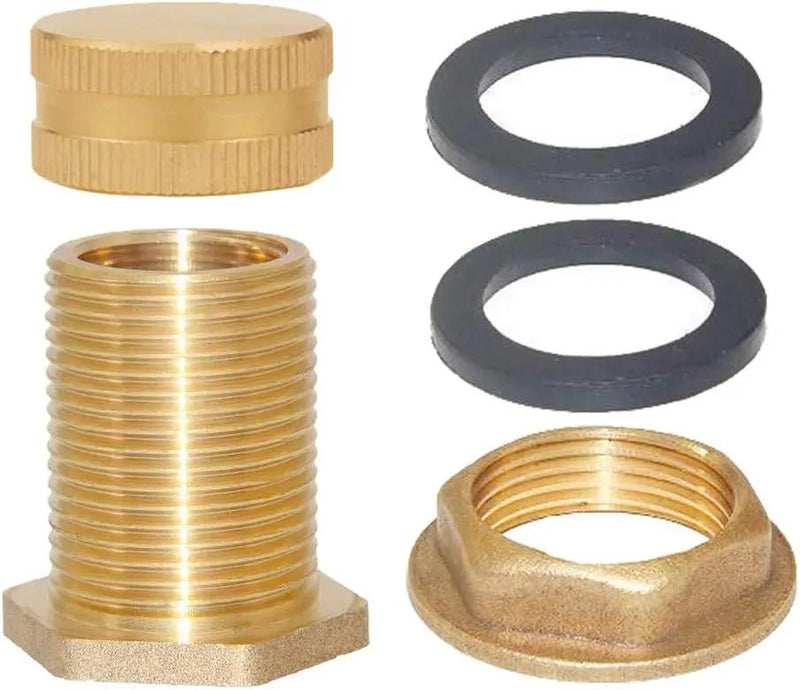 Joywayus Brass Male Garden Hose Bulkhead Fitting with Plugs,1/2" Female 3/4" GHT Male Water Tank Connector Threaded and 3/4" GHT Female Outer Hex Head End Pipe Caps Drain/Flush Port Kit by GreenHaven Gardens