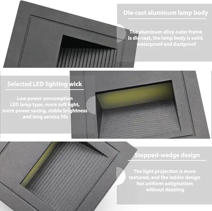 4Pack 3W LED Recessed Light 85-230V Step Lights Cool White 6000K IP65 Waterproof Wall Light Staircase Light lamp, Inside Outside Garden Balcony Corridor, Aluminum, 120V,Black by GreenHaven Gardens